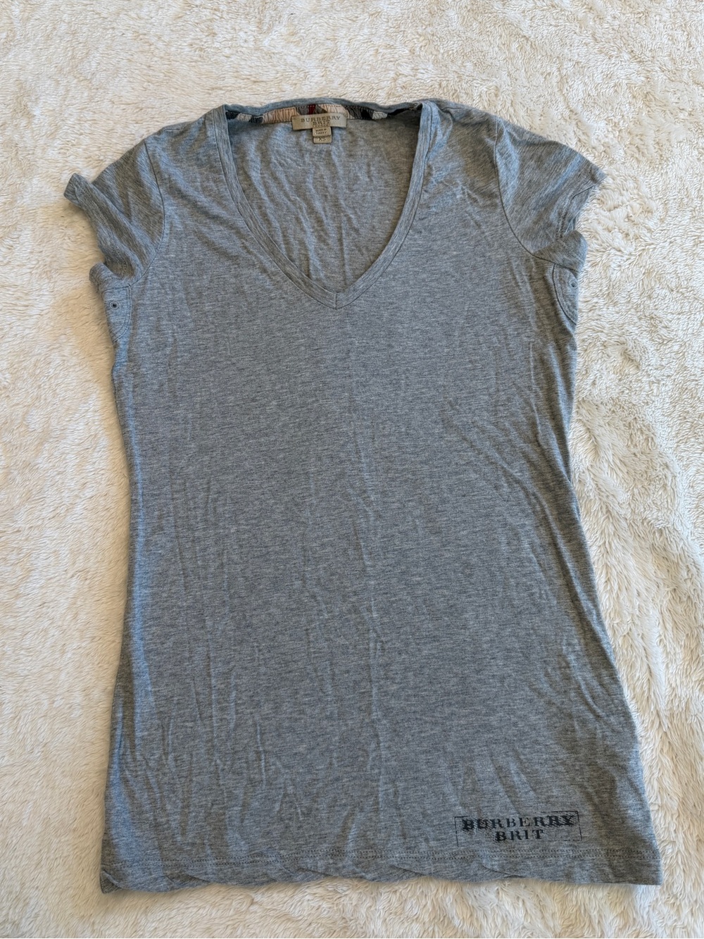 Burberry Gray Heather V-Neck Short Sleeve Tee